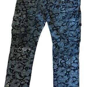 Valabasas Mens Black Paisley Print Relaxed Rigid Gusset Detail Cargo Size 40